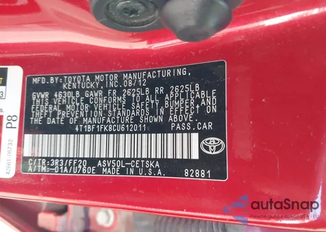 2012 Toyota Camry Se Limited Edition from USA, damaged, VIN 4T1BF1FK8CU612011